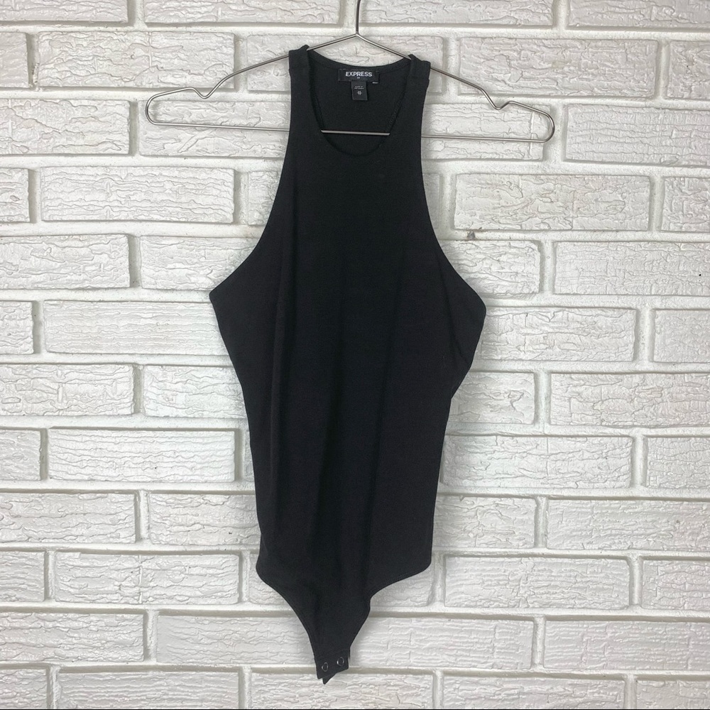 Express Thong Bodysuit with Button Snaps Black Size XS